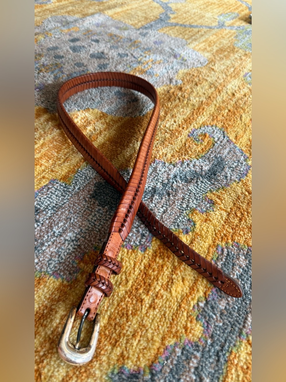 Vintage Fishtail Woven Leather Tapered Belt with Silver Plated Buckle